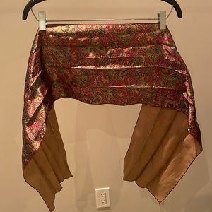 Fashion scarf, red and gold paisley print scarf